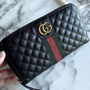 Black Quilted Wallet with Gold Accents